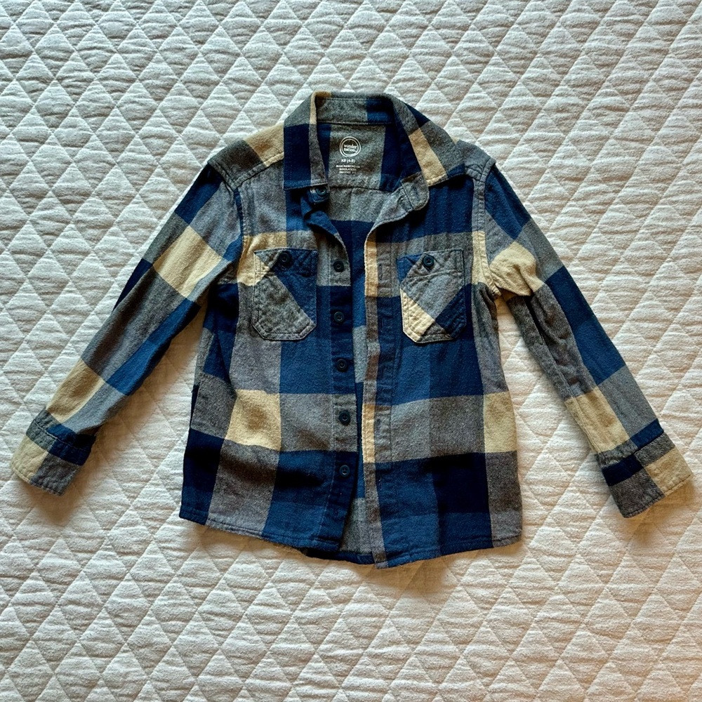 Blue and Cream Plaid Button Down Flannel